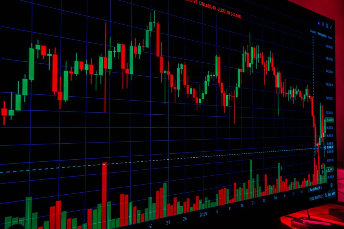 Rising bar chart displaying investment growth and financial market performance data