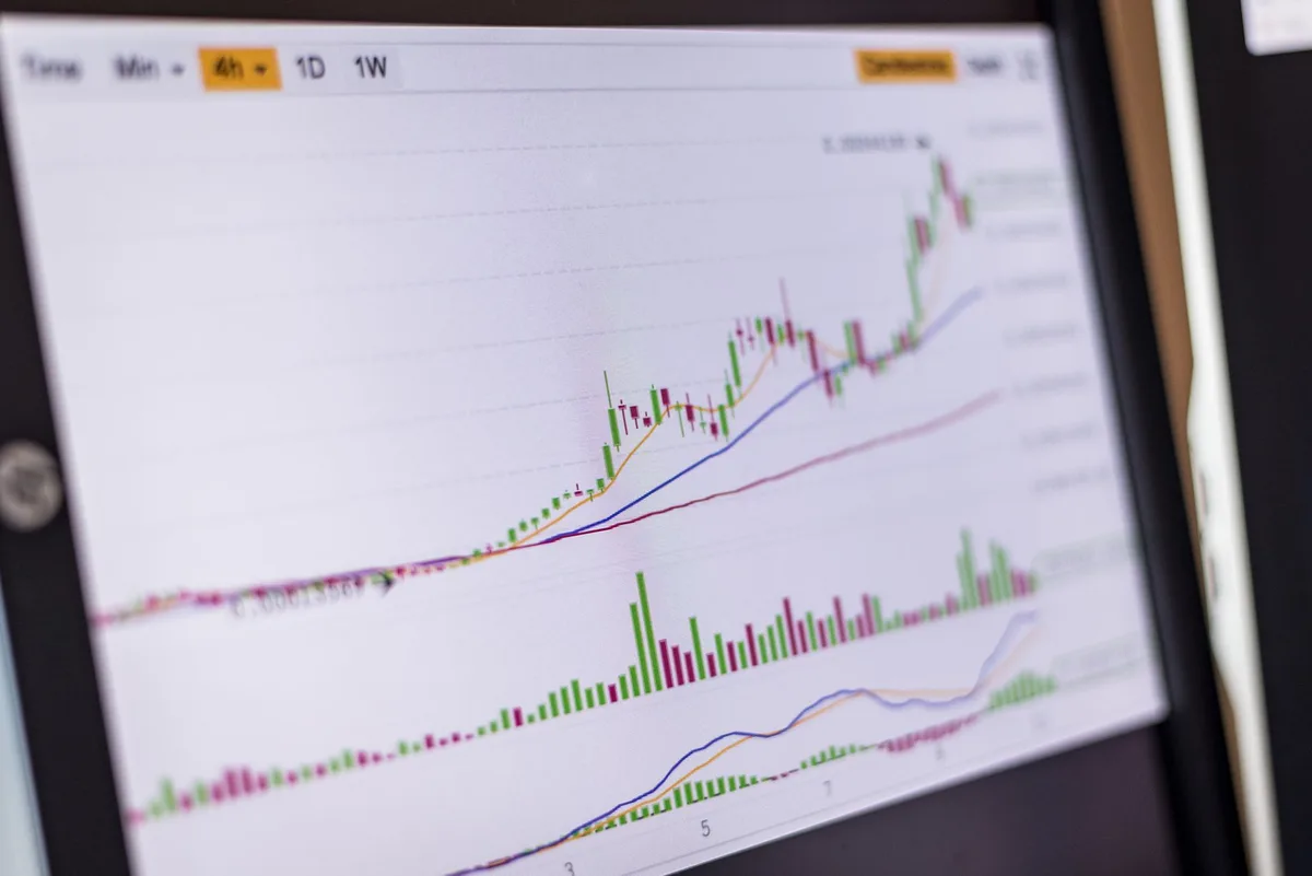 Rising bar chart showing investment growth and market analytics