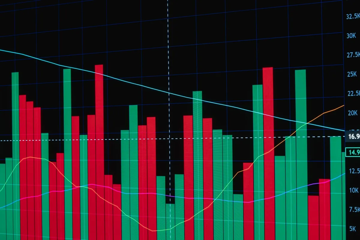 Gráfico de barras crescentes representando crescimento exponencial de investimentos ao longo do tempo